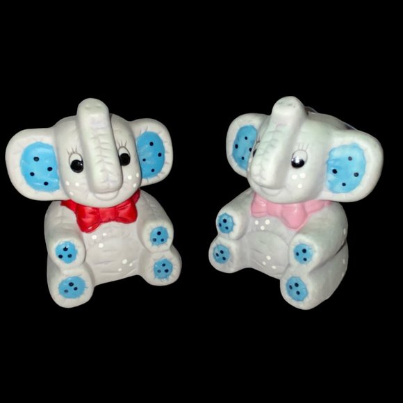 Vintage Ceramic Gray Elephants Salt & Pepper Shakers - Picture 1 of 4